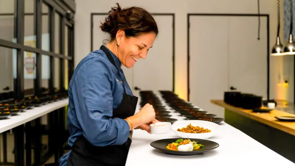 Chef plating food